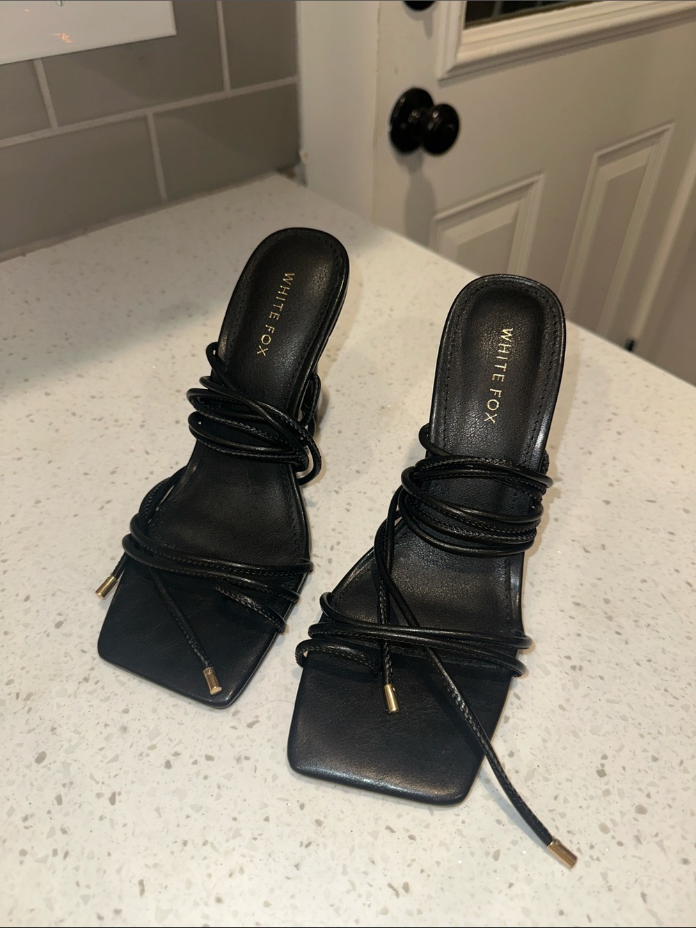 White Fox Boutique Black Lace-Up Square-Toe Heeled Mules. New never been worn.